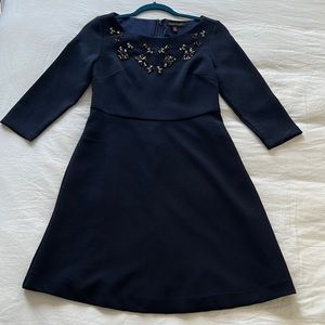 Banana Republic Navy Jeweled Long Sleeve Dress (Size 2P)